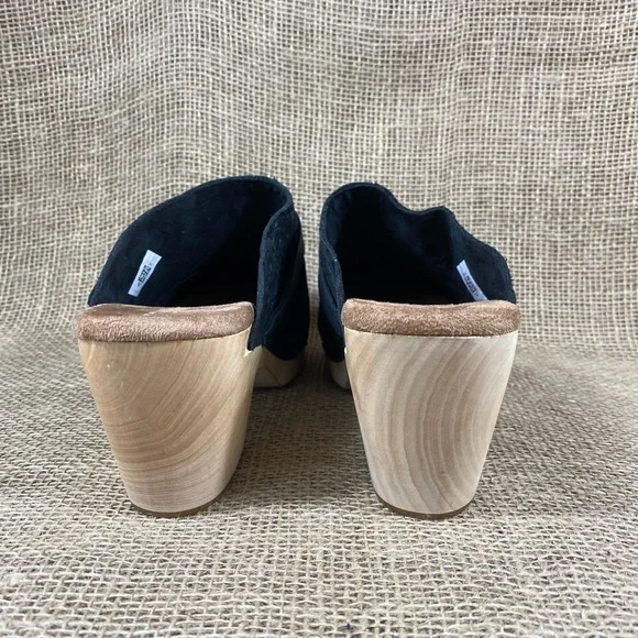 Toms Clog Wood Heel Black Leather Women size 10 - Picture 10 of 11